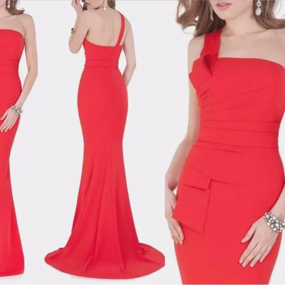 NWT Terani Couture One-Shoulder Mermaid‎ Gown Red [SZ 12 ]